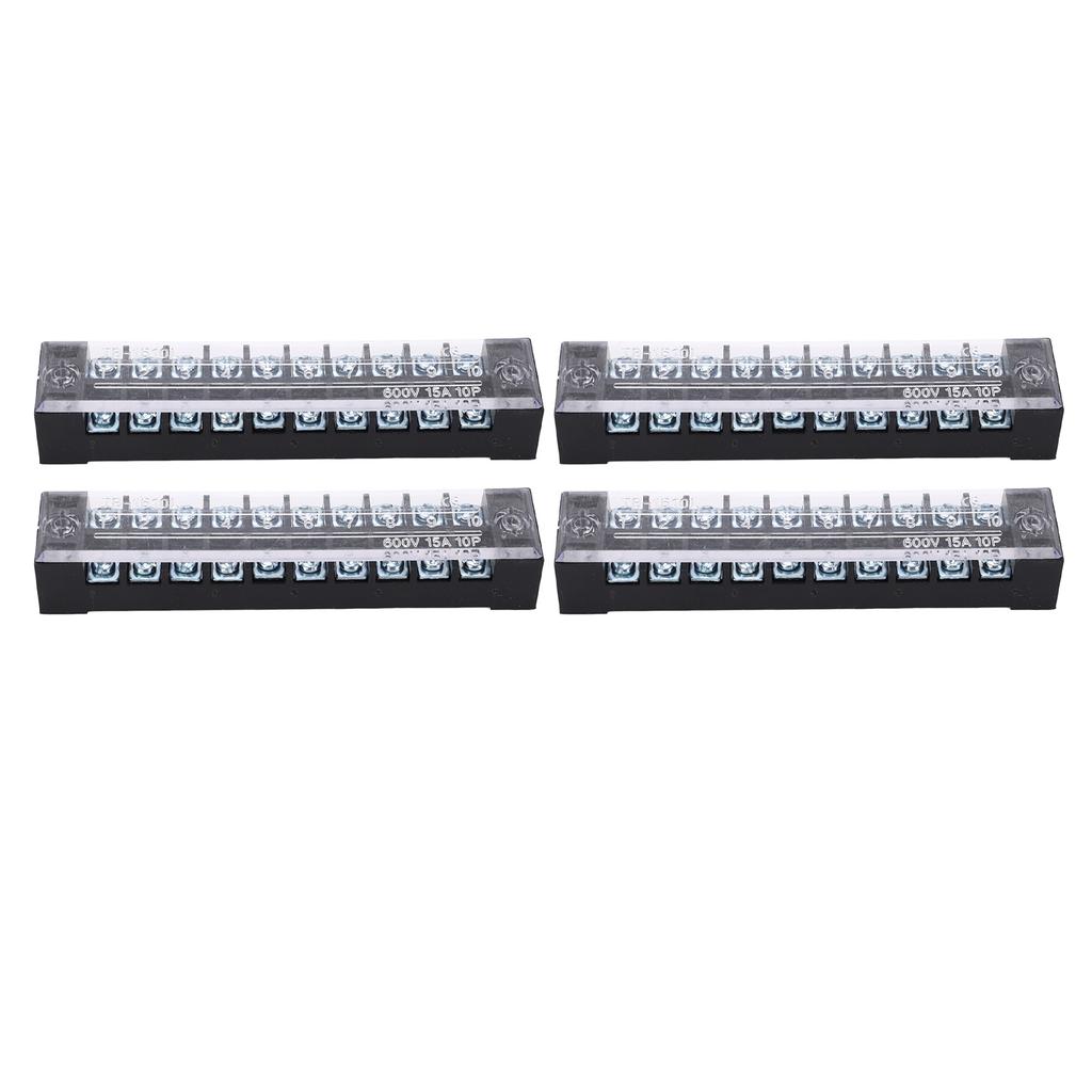 4 Pcs Terminal Block 15A 600V Dual Row Screw Terminal Barrier Strip for Bridge Lighting Tunnel Power Distribution 10
