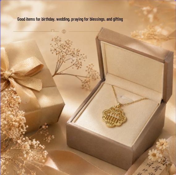 Antique Filigree Ruyi Abacus Lock Necklace with Simple Versatile Chain