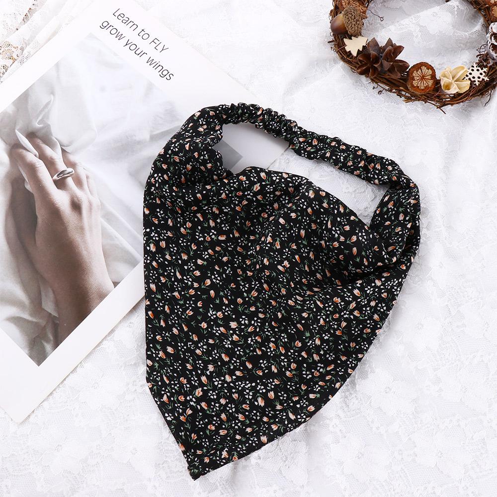 Ткань Женская эластичная повязка на голову с цветочным принтом Цветочный тюрбан Треугольная повязка на голову Аксессуары для волос