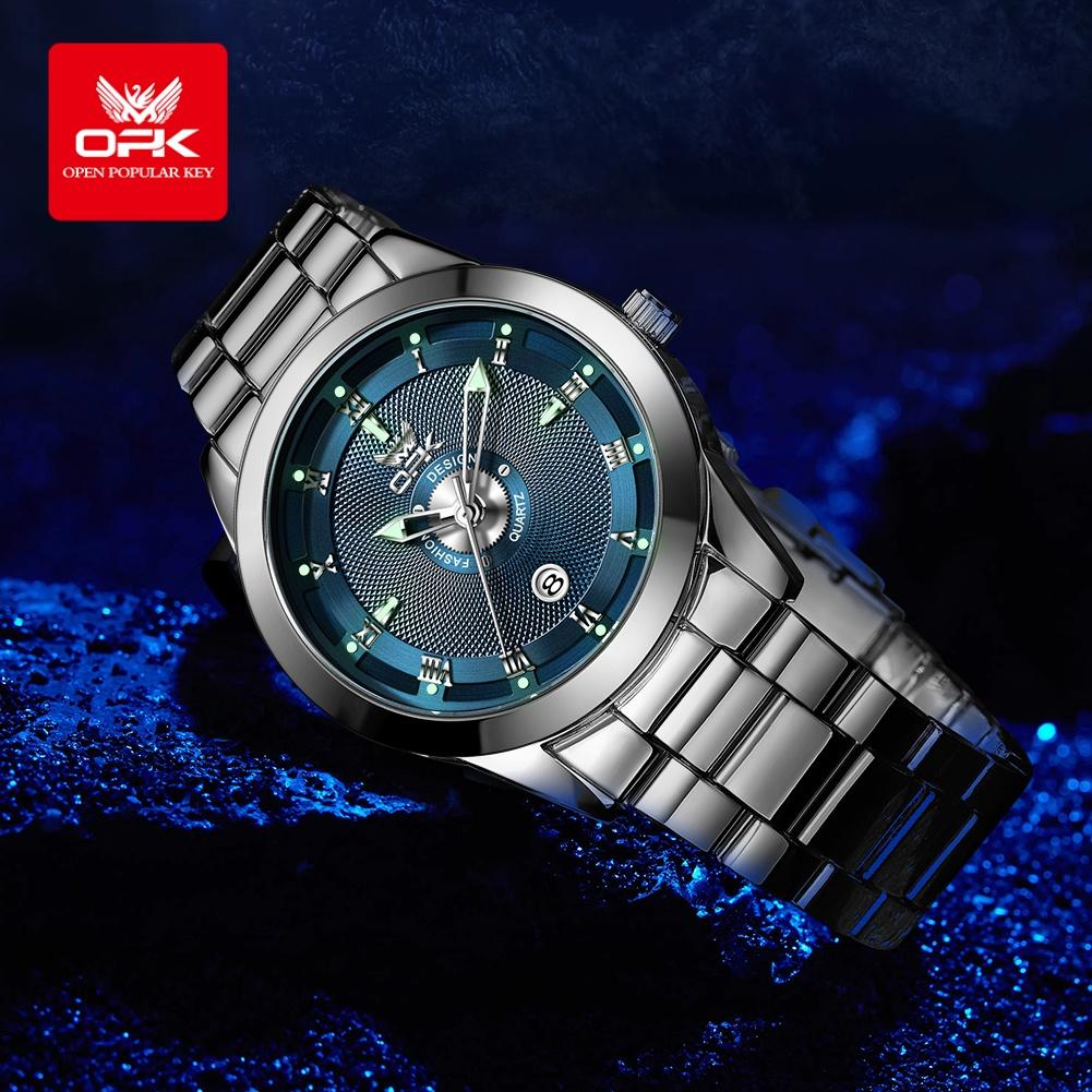 OPK 6056 Fashion Quartz Watch For Men Roman Scale Stainless Steel Waterproof Calendar Window Luminous Waterproof Watch For Men