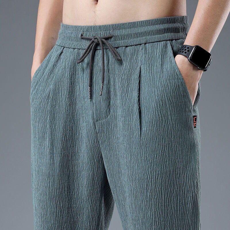 Summer Ice Silk Man Jogger Pants Casual Wide Sweatpants Male Spring Lightweight Halking Harem Trousers