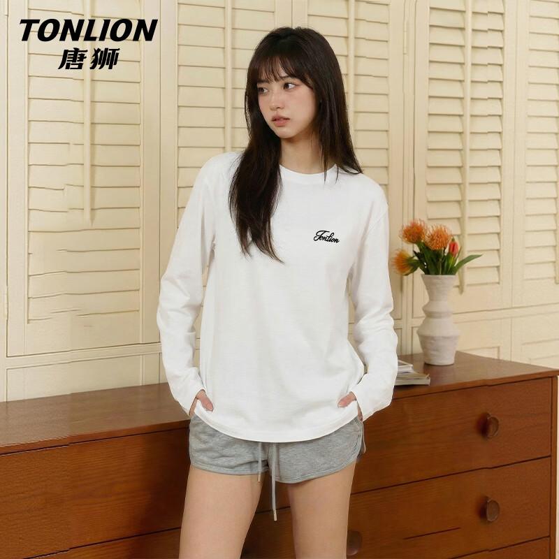 Женская свободная футболка TonLion из чистого хлопка с принтом букв, с длинным рукавом