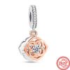 925 Sterling Silver Rose Gold Pendant Rose Mom Tilted Heart Dangle Charm Beads Fit Original  Bracelet Women Jewelry Gifts