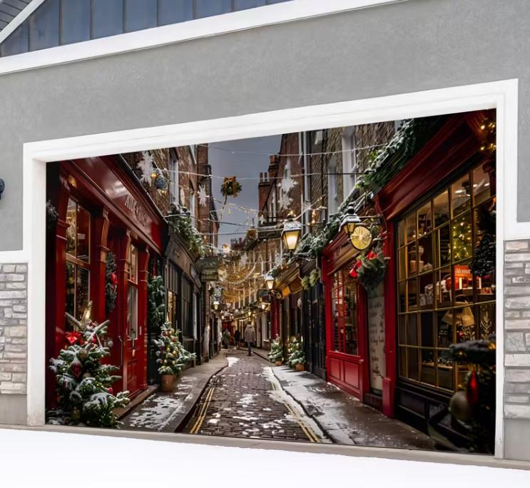 Christmas Urban Street Garage Door Cover Door Banner Party Holiday Background