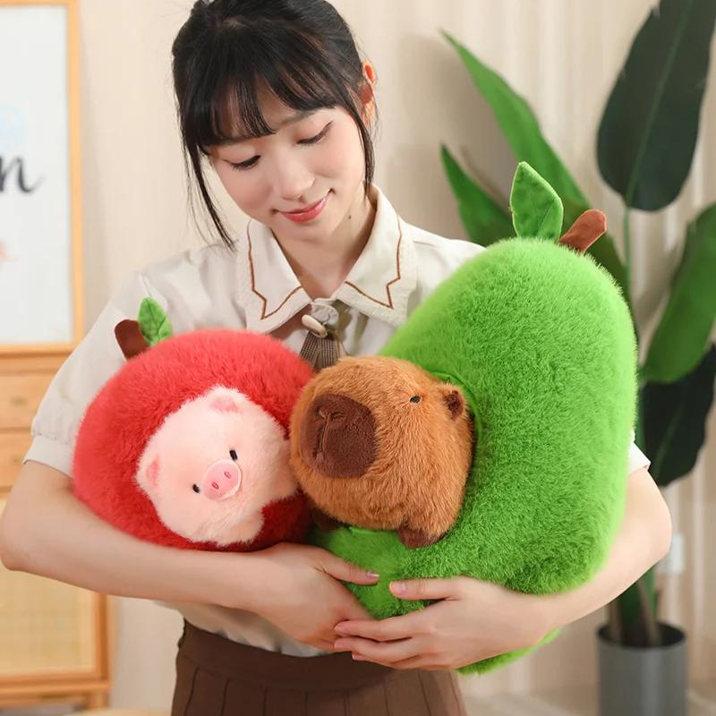 Мягкая набитая капибара в авокадо Паром Плюшевая свиная шкура В яблоке Плюшевая игрушка капибара Подушка-игрушка Подушка для сидения Подарок на день рождения