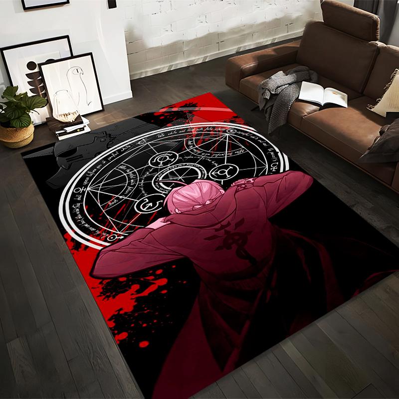 "Anime Style Carpet with Red and Black Alchemy Pattern Design" Suitable for use as an anti-slip for living room bedroom sofas
