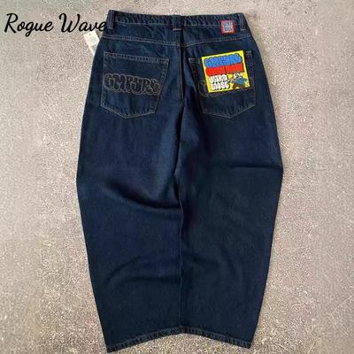 RogueWave Американский винтаж, выстиранные и состаренные джинсы, уличный кэжуал, японские женские брюки Y2k, свободный прямой крой, облегающие и универсальные