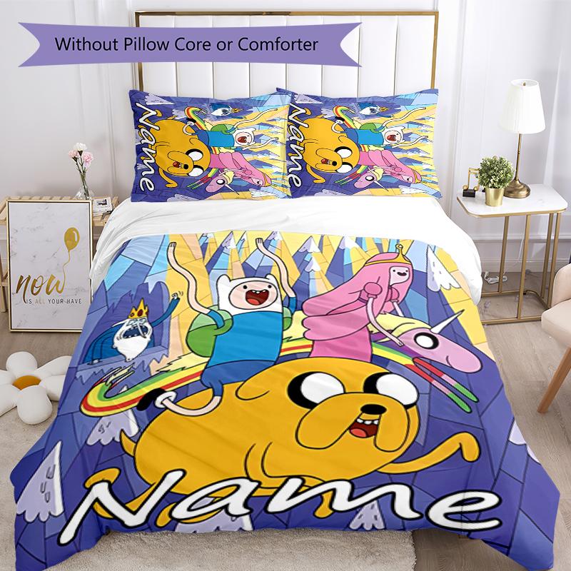 3pcs Custom Name Adventure Time Bedding Set Duvet Cover Closure Includes 1 Duvet Cover & 2 Pillowcases for All Seasons Bedroom Decor