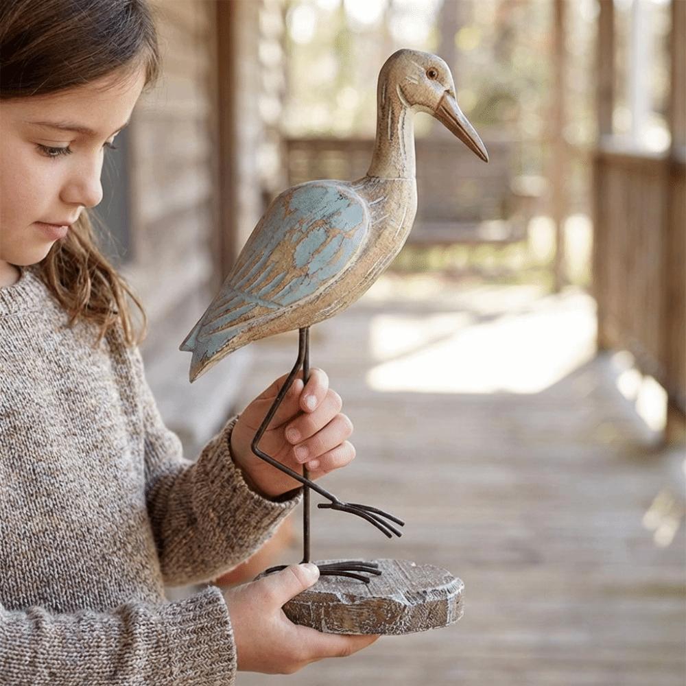 Realistic Sea Bird Figurine Vintage Wooden Carving Statue Room Decoration