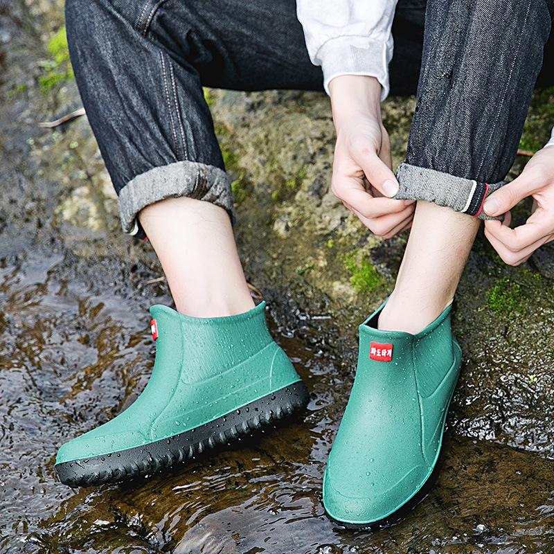 Модные резиновые сапоги для мужчин, резиновые сапоги без застежек, мужские ботильоны, водонепроницаемая рабочая обувь для кухни, рыбацкие сапоги, нескользящие галоши