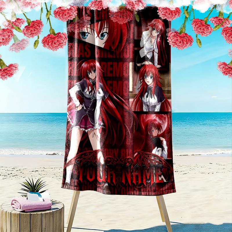 Name Custom Rias Gremory Print Beach Towel, Large Soft Quick Dry Towel for Beach Camping Swimming