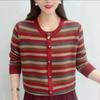 Plus Size Women Color Block Stripe Knit Pullover Mom Wear Autumn Winter Loose Slimming Sweater Top