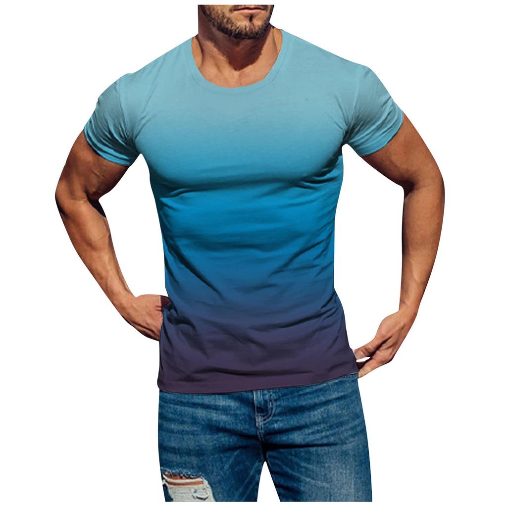 Mens T Shirts Casual Short Sleeve Shirts Gradient Neck Soft Loose Fit Graphic Tees Summer Tshirts For Men