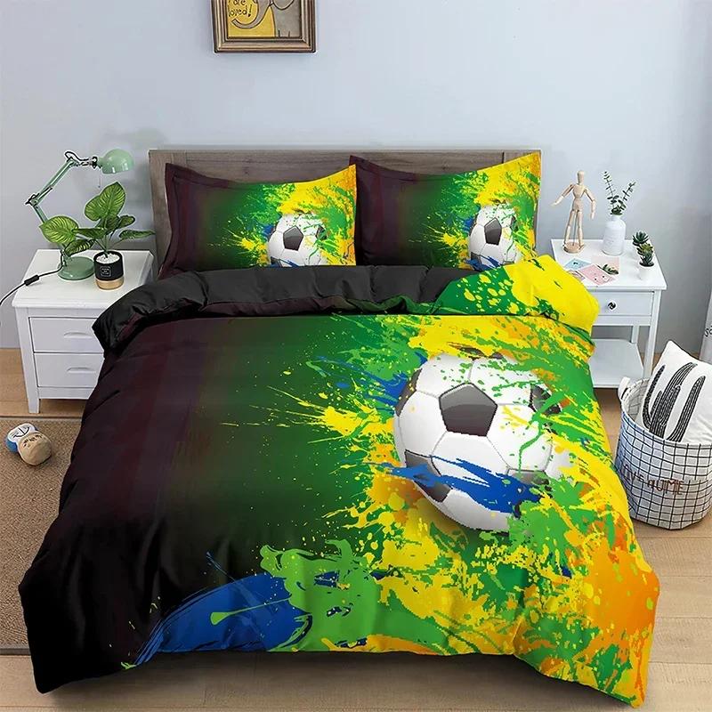 3D Football Print Soccer Sport Bedding Set Single Twin Double Queen King Cal King Size Bed Linen Set