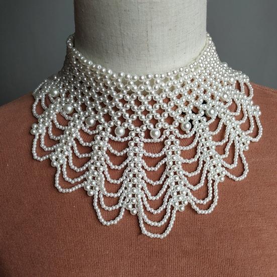 Imitation Pearl Fake Collar Necklace Hollow Design Multi Layer Detachable Collar Solid Color Dress