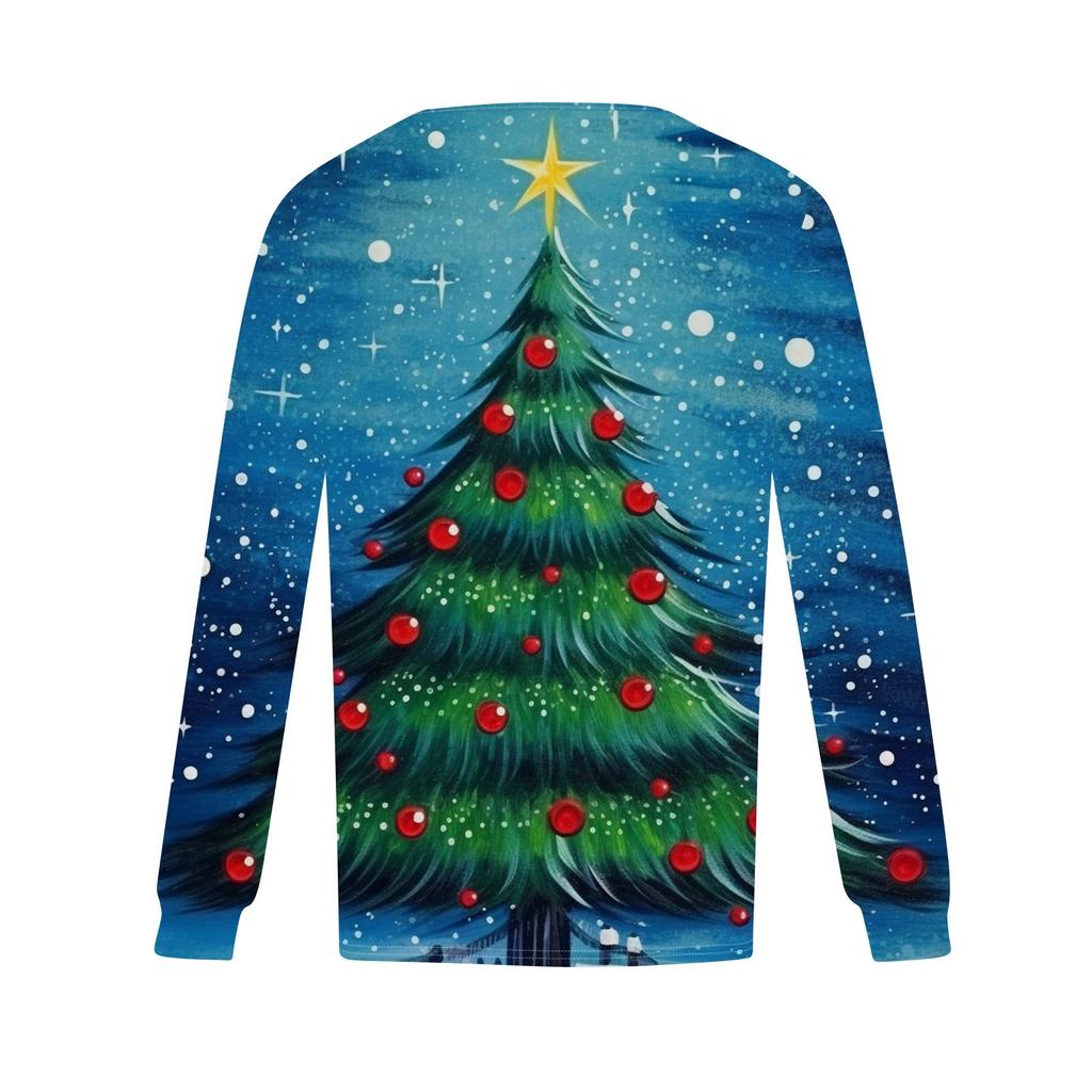 Женская повседневная и модная принтованная футболка с круглым вырезом и длинными рукавами, плиссированная футболка на Рождество