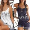 Plus Size Trendy Comfortable Summer Casual Shiny Wave Beach Drawstring Printed Strappy Jumpsuit Women Shorts Romper