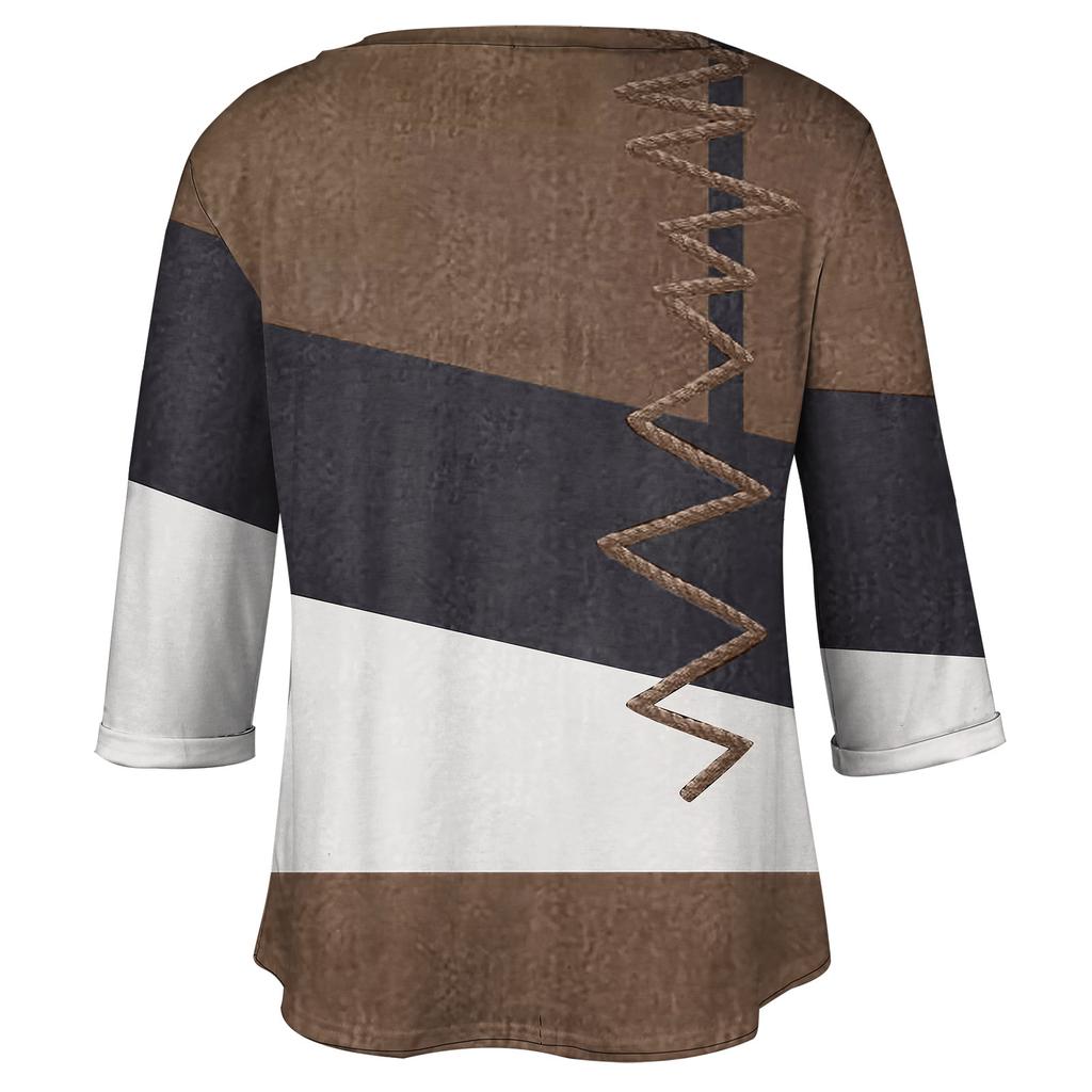 Женский модный повседневный пуловер с рукавами три четверти и V-образным вырезом с принтом, топ с рукавами 4/3