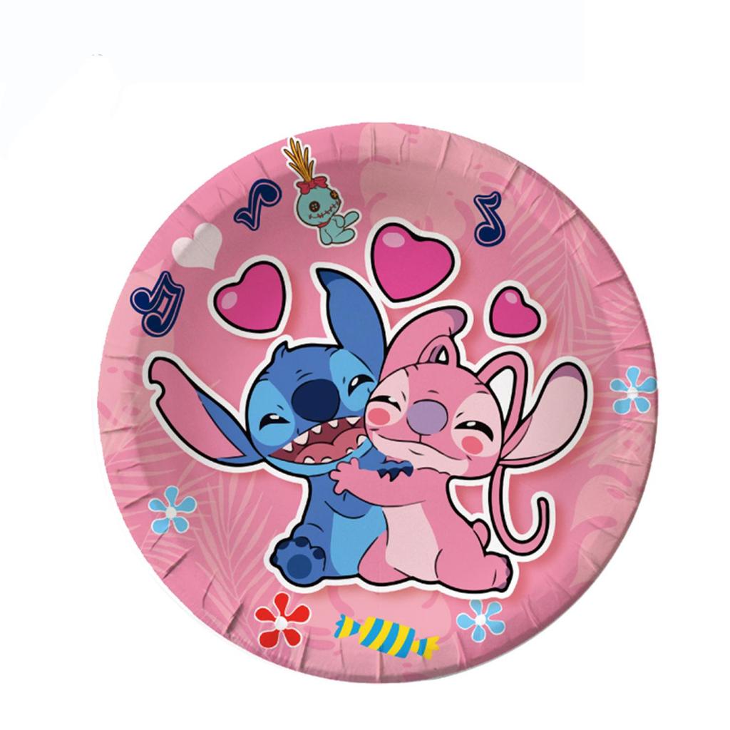 Best-Selling Pink Stitch Birthday Party Tableware Set: Paper Plates, Cups, and Tablecloth.
