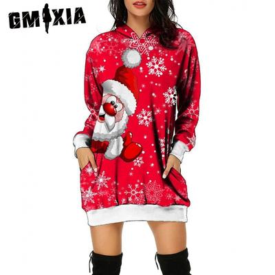 Рождественский вязаный лось с 3D-принтом, толстовка средней длины, свободное осеннее платье