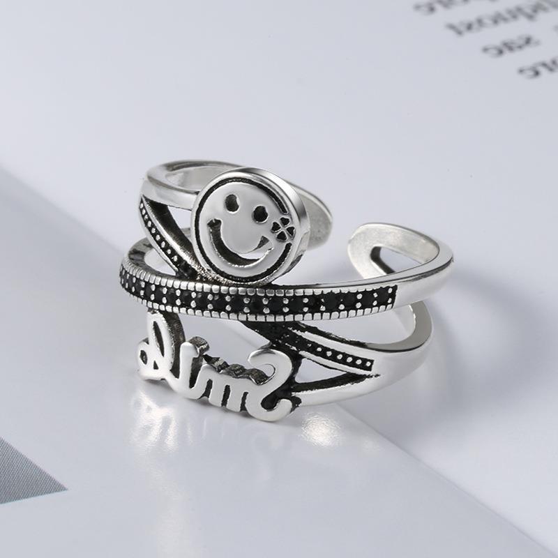 Korea Dongdaemun Smiley Face Ring Female Ins Hip Hop Positive Energy Ring Index Finger Ring