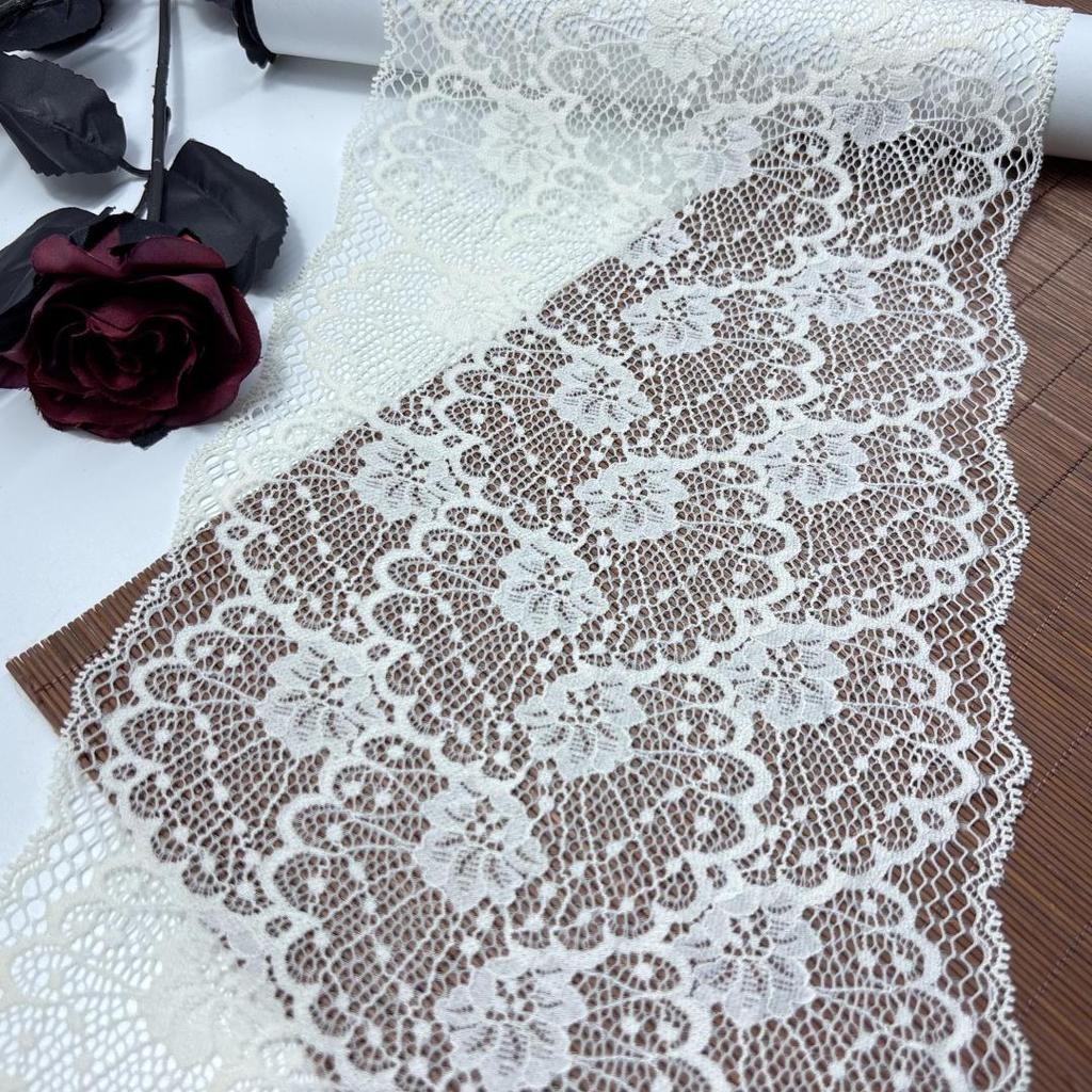 Французское эластичное швейное кружево шириной 20 см, кружевная отделка из спандекса для нижнего белья, бюстгальтера, нижнего белья, платья, одежды, рукоделия (Светло-бежевый, 20 см шириной)
