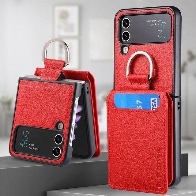 For Samsung Z Flip 4 Zflip4 Anti -Dust Portable Ring Holder Leather Bag Case For Samsung Galaxy Z Flip 4 Flip4 5g Phone Covers