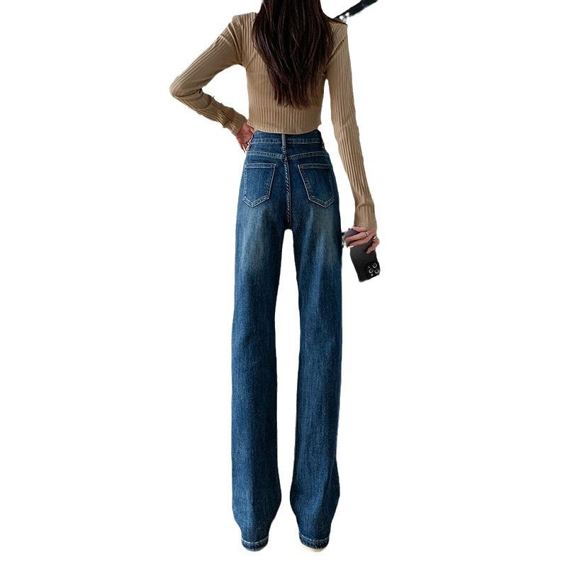 Jeans Women's Spring and Autumn Slim High Waist Straight Trousers Women's Spring and Autumn Wide-leg Trousers Women's Spring