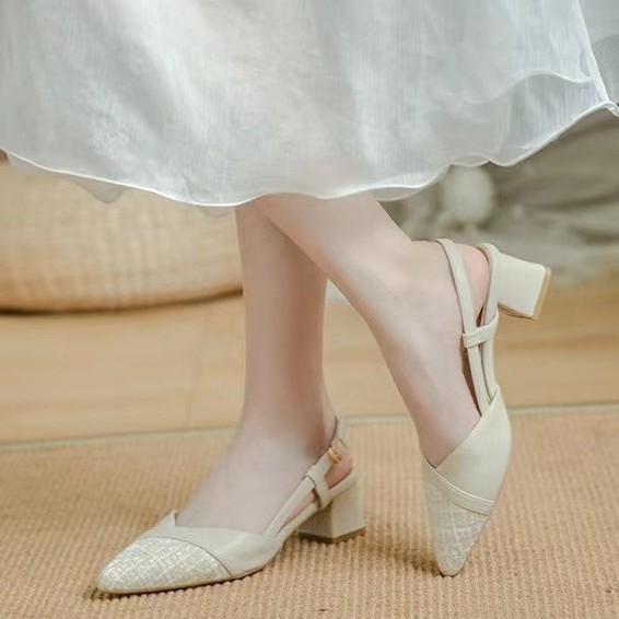 Весенние новые французские туфли-лодочки с короткими носками и толстым каблуком, женские туфли с острым носком и босоножками на среднем каблуке, весенне-летняя версия