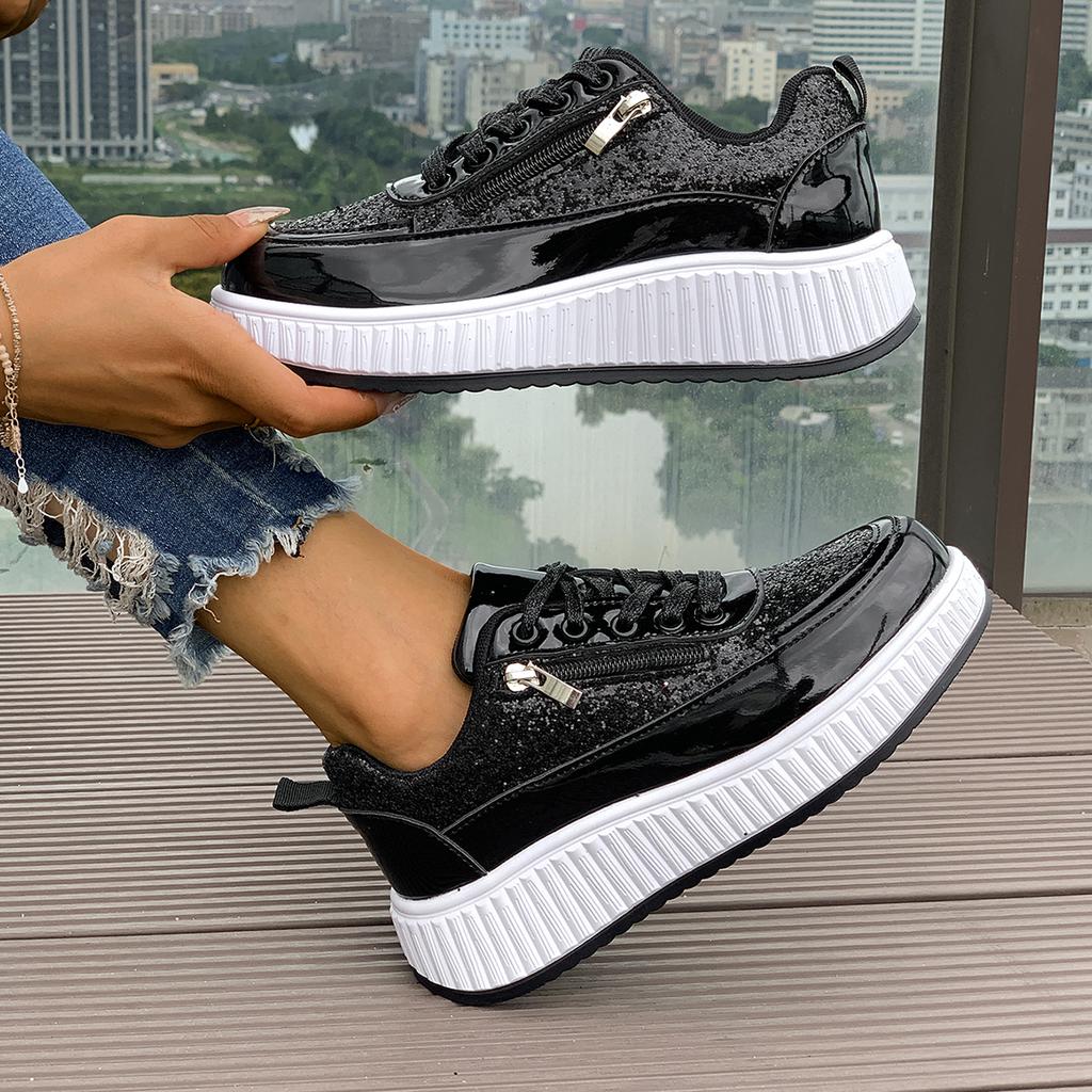 Women Autumn Zip Comfortable Fashion Casual Sneakers Women Trend Lace Up Thick Bottom Vulcanized Flats Sneakers De Mujer