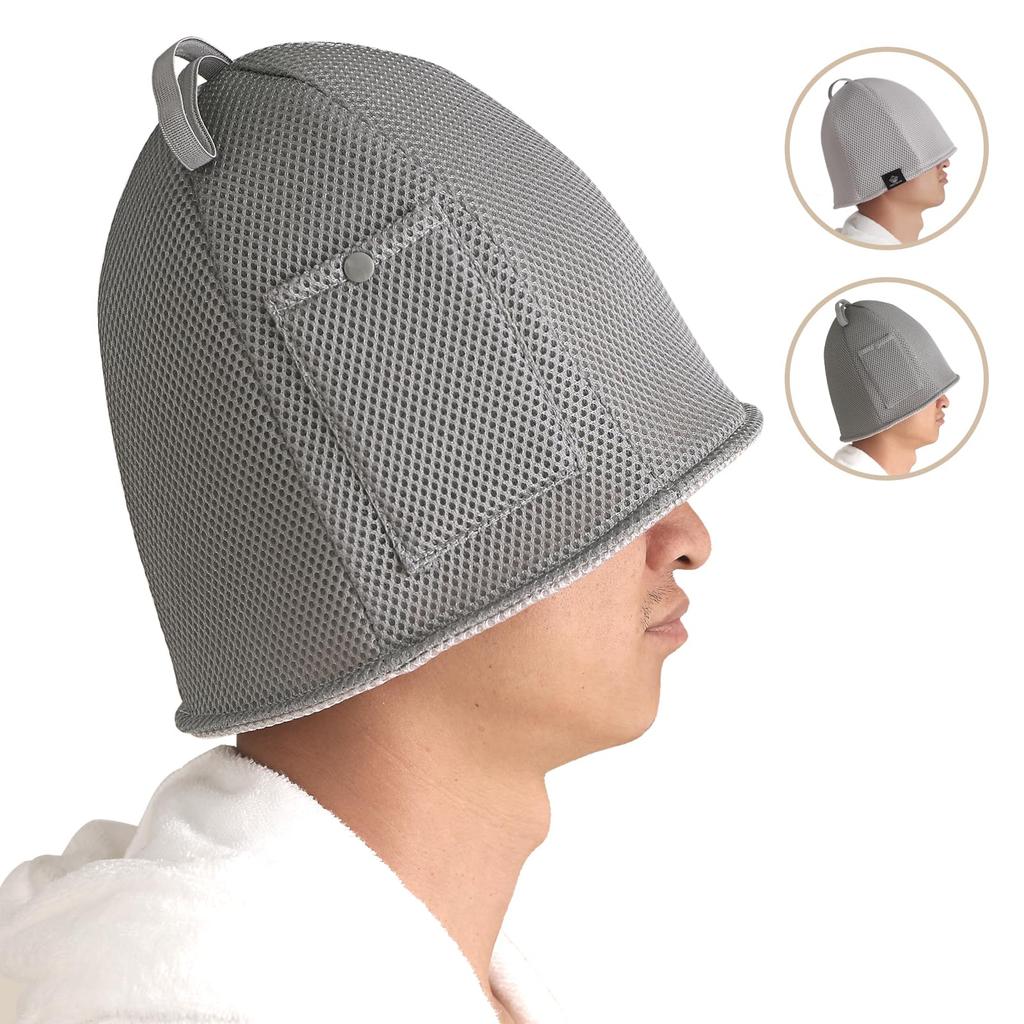 Sauna Hat Mesh Double Layered Sauna Hat Lightweight Quick Drying Large Deep Deep Sauna Hat Washable [PR0TINLEG] Men's Women's Non-stuffy (Light Gray)