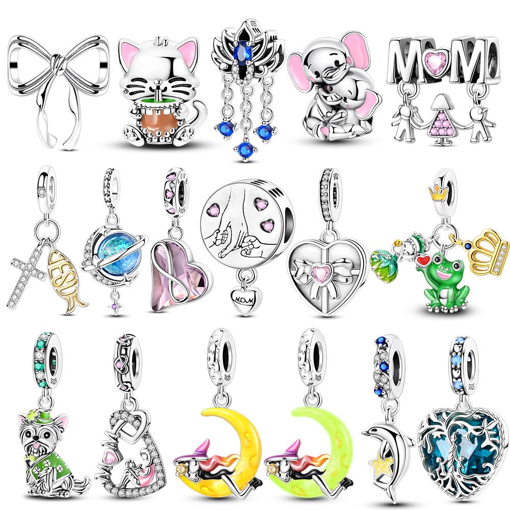 New IN 925 Silver Bow Love Mom Pendant Charms Beads Jewellery Fit Original 925 Bracelet DIY For Woman Jewelry Gift