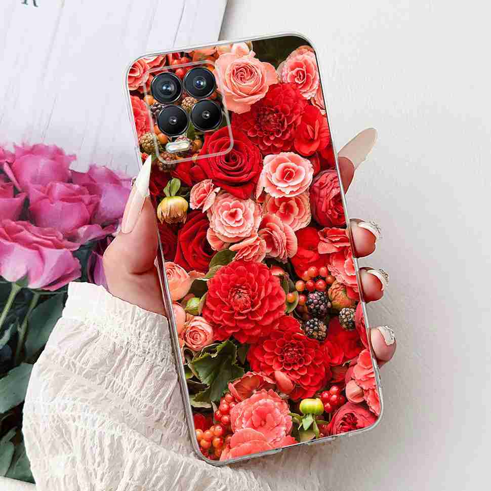 For Realme 8 4G RMX3085 Case Fashion Painted Flowers Soft Silicone TPU Cover For Oppo Realme8 realme 8 6.4" Phone Shell Bumper