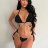 Женский сексуальный бикини-костюм с треугольными чашечками и цепочкой, летний купальник-стринги с завязками по бокам, эластичный купальник-бикини с открытой спиной и бретельками через шею