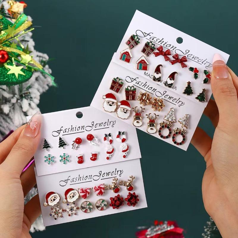 New Christmas Ornaments Fashion Christmas Tree Elk Snowflake Old Man Windmill Gift Cartoon Christmas Earrings