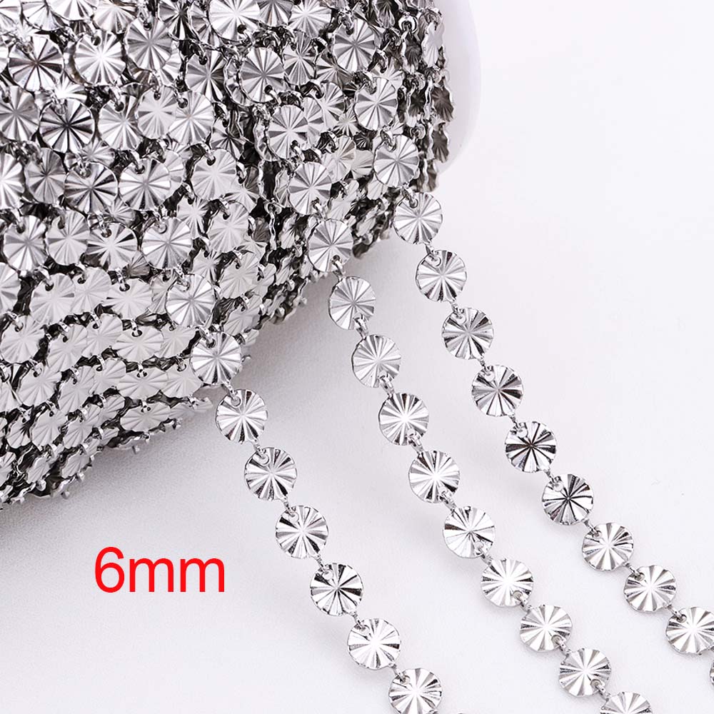 2M Stainless Steel Embossed Radial Grain Link Chain Metal Beads Steel Color Chains Jewelry Making DIY Bracelet Necklace Material
