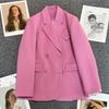 Осенняя мода для женщин, розовый дизайн, пиджак и куртки, двубортное пальто, официальная рабочая одежда