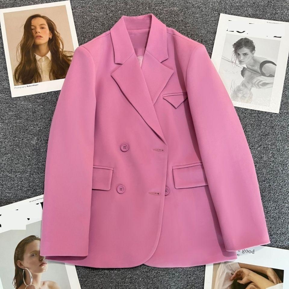 Осенняя мода для женщин, розовый дизайн, пиджак и куртки, двубортное пальто, официальная рабочая одежда