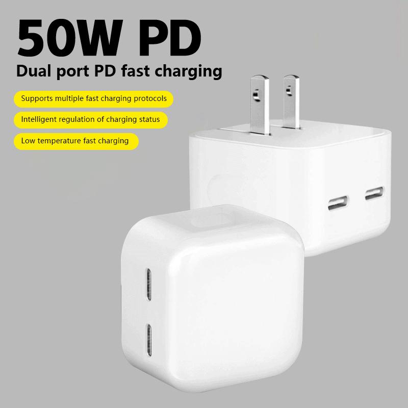 Зарядное устройство USB Type-C 50 Вт, двойное PD, портативное, USB-C, поддержка быстрой зарядки Type-C PD для iPhone 15 14 13 12 Pro Max 11 X, планшета