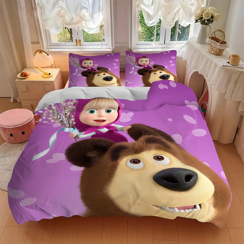 Friendship Between Bear Girl Print 3Pcs Bedding Setduvet Cover With 2 Bedropillowcase Home Birthday Gift