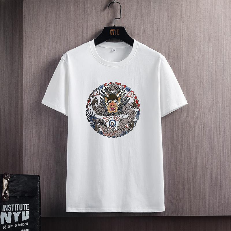 Мужская летняя свободная хлопковая рубашка с короткими рукавами и круглым вырезом 