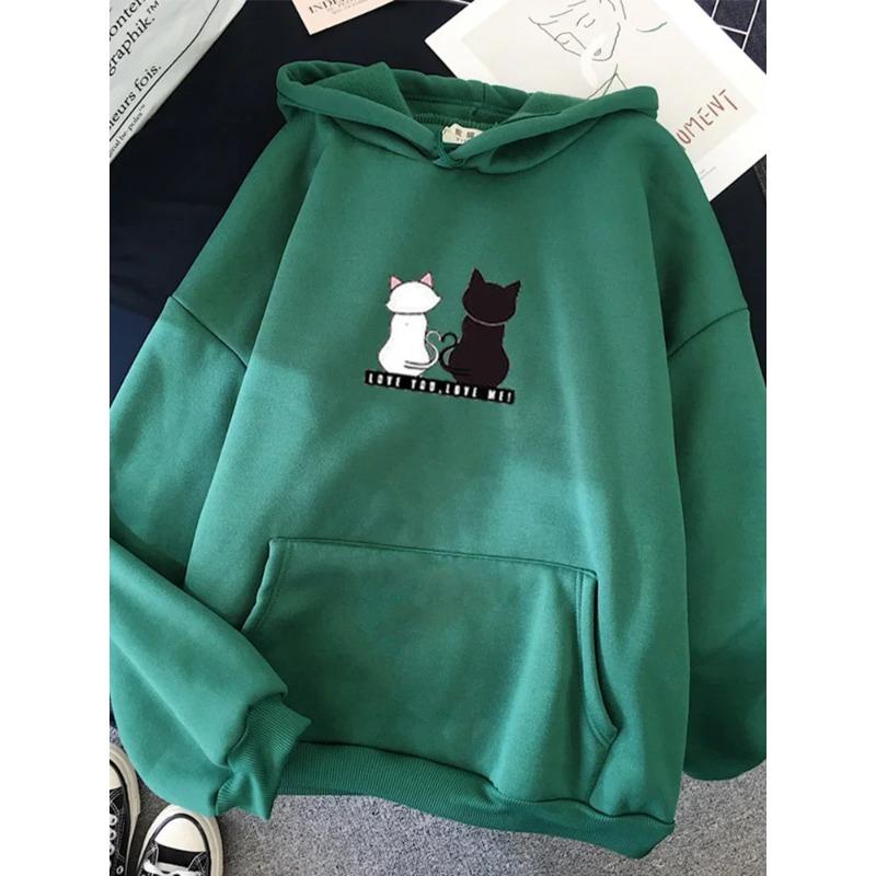 2025 Streetwear Hoodies Women Hoodies Autumn Spring Long Sleeve Harajuku Cat Print Sweatshirts Casual Pullover