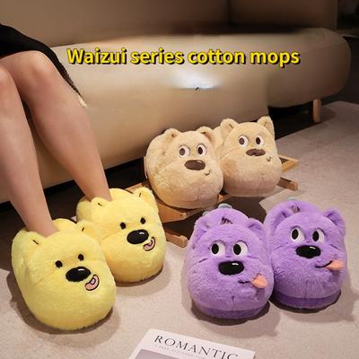 Мультяшная плюшевая хлопковая обувь, зимняя утепленная теплая мужская и женская домашняя сумка для студентов на каблуке