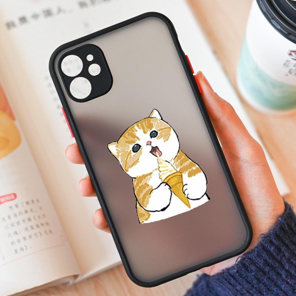 Милый Мультяшный Кот Чехол для Телефона Для iPhone 17 16 15 11 12 14 13 Pro Max Mini X XS XR 7 8 Plus 16E Ударопрочный Жесткий Матовый Чехол Fundas