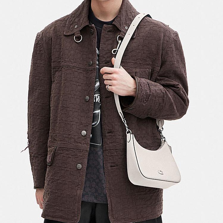 New COACH Hobo Canvas With Leather Crescent Bag Shoulder Bag Crossbody Bag Handbag Medium Size Women's White CJ842-CHK