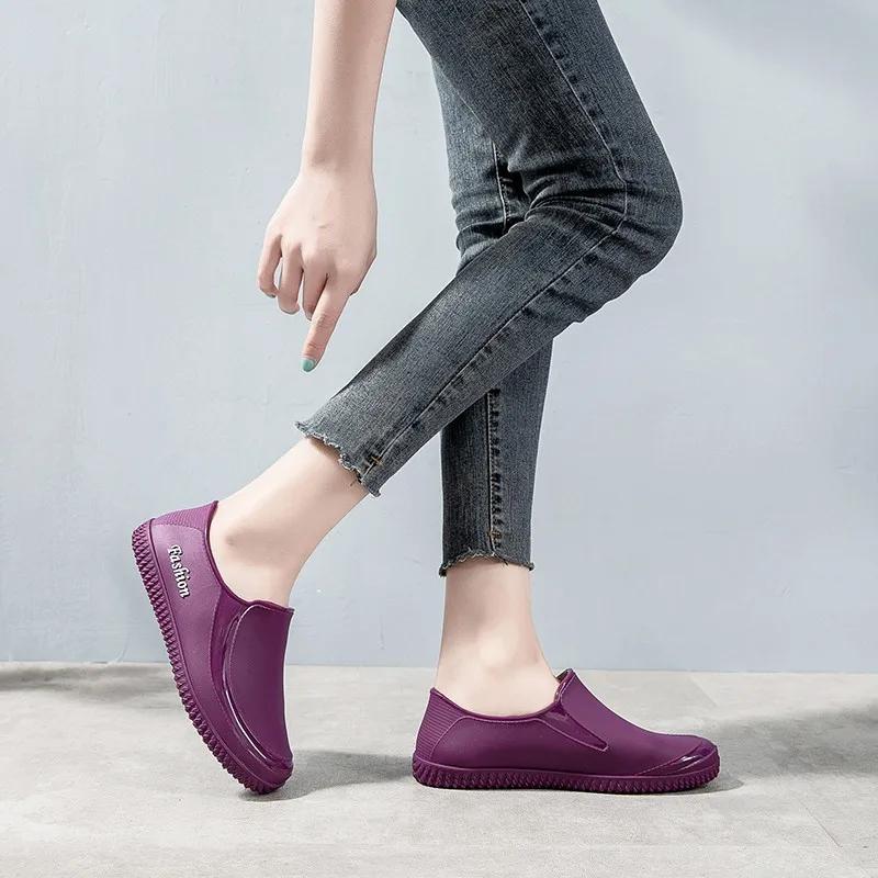 Модная женская весенне-осенняя дождевая обувь, повседневная, легкая, водонепроницаемая, нескользящая, резиновая обувь для работы на кухне, автомойке