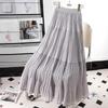 Dimanaf 2025 Summer Women New Skirts Chiffon Solid Elastic Waist Pleated Mesh Elegant Skirts