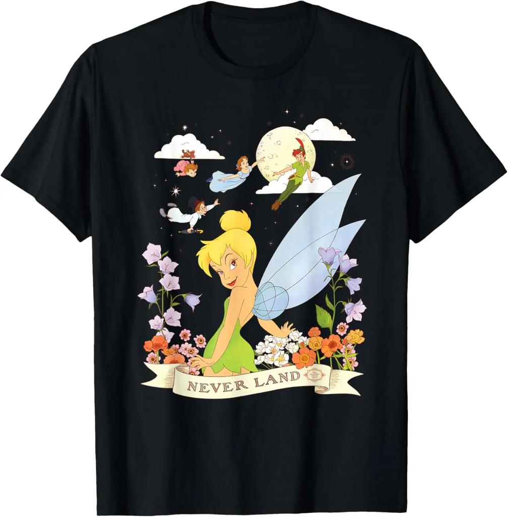 Hot Fashion Casual Disney Peter Pan Tinker Bell Never Land Flowers and Flight T-Shirt S-4XL Four Seasons