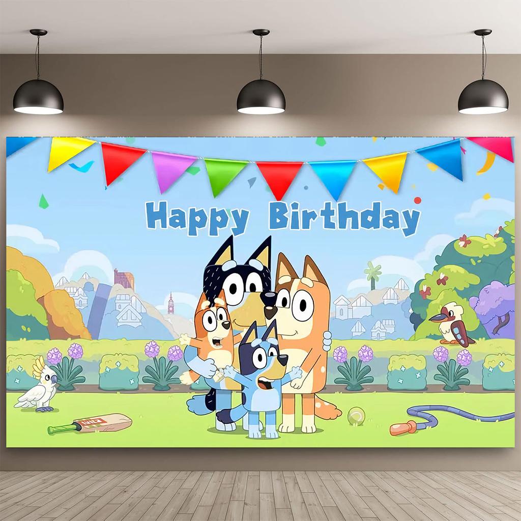 Bluey Happy Birthday Backdrop Bluey Family Birthday Party Banner Photo Background for Kids Boys Girls Birthday Party Decorations