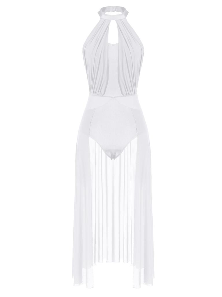 Струящееся танцевальное платье с разрезом, балетное тюлевое танцевальное боди без рукавов, асимметричное платье для катания на коньках